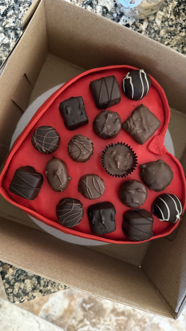 Heart shaped box of chocolate treats
